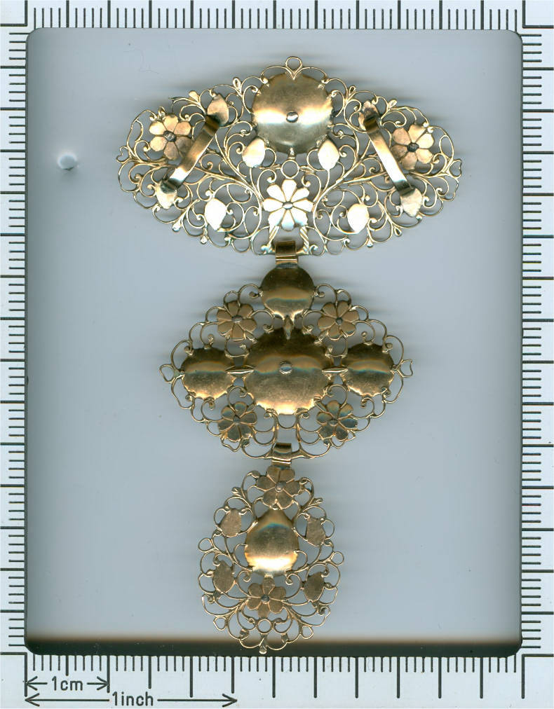 18th Century filigree gold cross pendant table cut diamonds